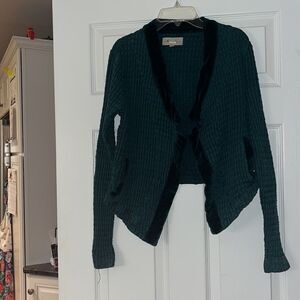 Mododoc 100% Cotton Teal Waffle Knit Asymmetrical Button Cardigan Size Small